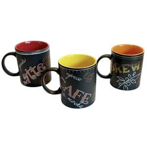 Vtg Starbucks Coffee 2007 Set of 3 12oz Black Chalkboard Red Yellow Orange Mugs